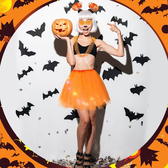 9 Pcs Halloween Led Skirt Costume Set For Women, Lighted Tulle Tutu Skirt Pom☺️ - Picture 4 of 6